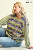 Novelty Knit And Solid Knit Mixed Loose Top With Drop Down Shoulder Naughty Smile Fashion