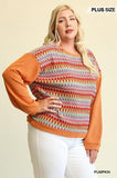 Novelty Knit And Solid Knit Mixed Loose Top With Drop Down Shoulder
