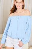 Off Shoulder Long Bubble Sleeve Solid Top Naughty Smile Fashion