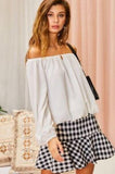 Off Shoulder Long Bubble Sleeve Solid Top Naughty Smile Fashion
