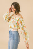 Off Shoulder Neckline Woven Printed Top Naughty Smile Fashion