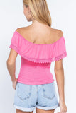Off Shoulder W/lace Smocked Top Naughty Smile Fashion