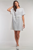 Off-white Short Sleeve Relaxed Fit Draw String Tie Waist Detail Mini Dress Naughty Smile Fashion