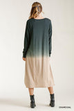 Ombre Front Knot Detail Long Sleeve Maxi Dress With Raw Hem Naughty Smile Fashion