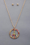 Peace Sign Floral Pattern Pendant Necklace Naughty Smile Fashion