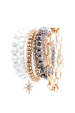 Pearl Metal Glass Stretch Bead Multi Bracelet 6 Pc Set Naughty Smile Fashion