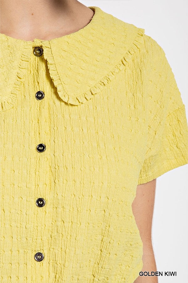 Peter pan collar textured knit button down top Naughty Smile Fashion