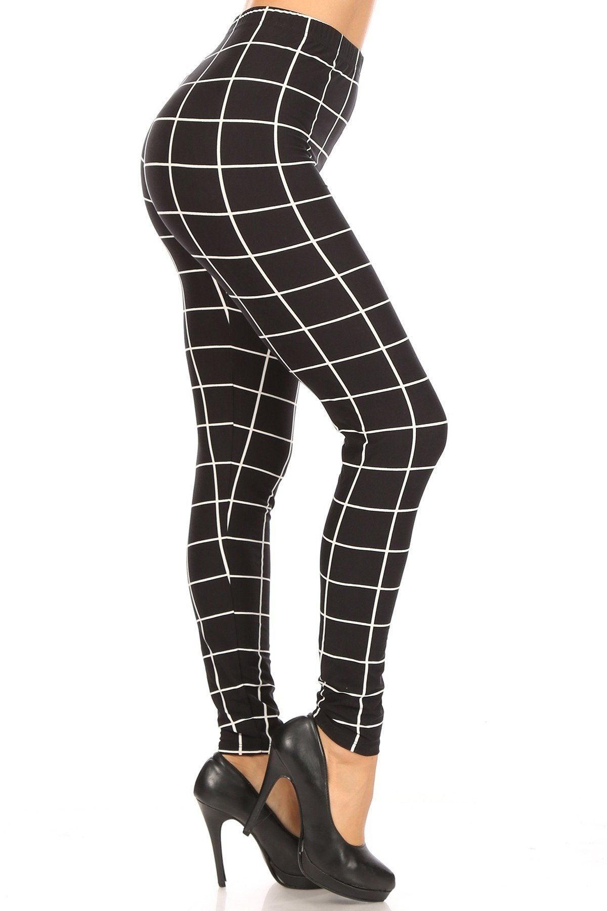 Plaid High Waisted Leggings With Elastic Waist And Skinny Fit Naughty Smile Fashion