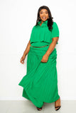 Pleated Cropped Shirt And Maxi Skirt Set Naughty Smile Fashion