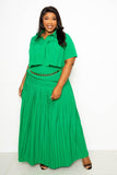 Pleated Cropped Shirt And Maxi Skirt Set Naughty Smile Fashion