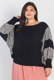 Plus Black Flannel Leopard Print Colorblock Dolman Sleeve Top #Dresswomen #Shorts #Youtubeshorts Naughty Smile Fashion