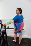 Plus Blue Neon Rainbow Tie-dye Colorblock Long Sleeve Top & Biker Shorts Set #Dresswomen #Shorts #Youtubeshorts
