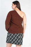 Plus Brown Ribbed Textured One Shoulder Top #Dresswomen #Shorts #Youtubeshorts