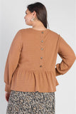 Plus Caramel Waffle Knit Back Button Detail Long Sleeve Top #Dresswomen #Shorts #Youtubeshorts