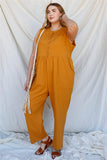 Plus Cotton Front Button Up Detail Sleeveless Jumpsuit Naughty Smile Fashion
