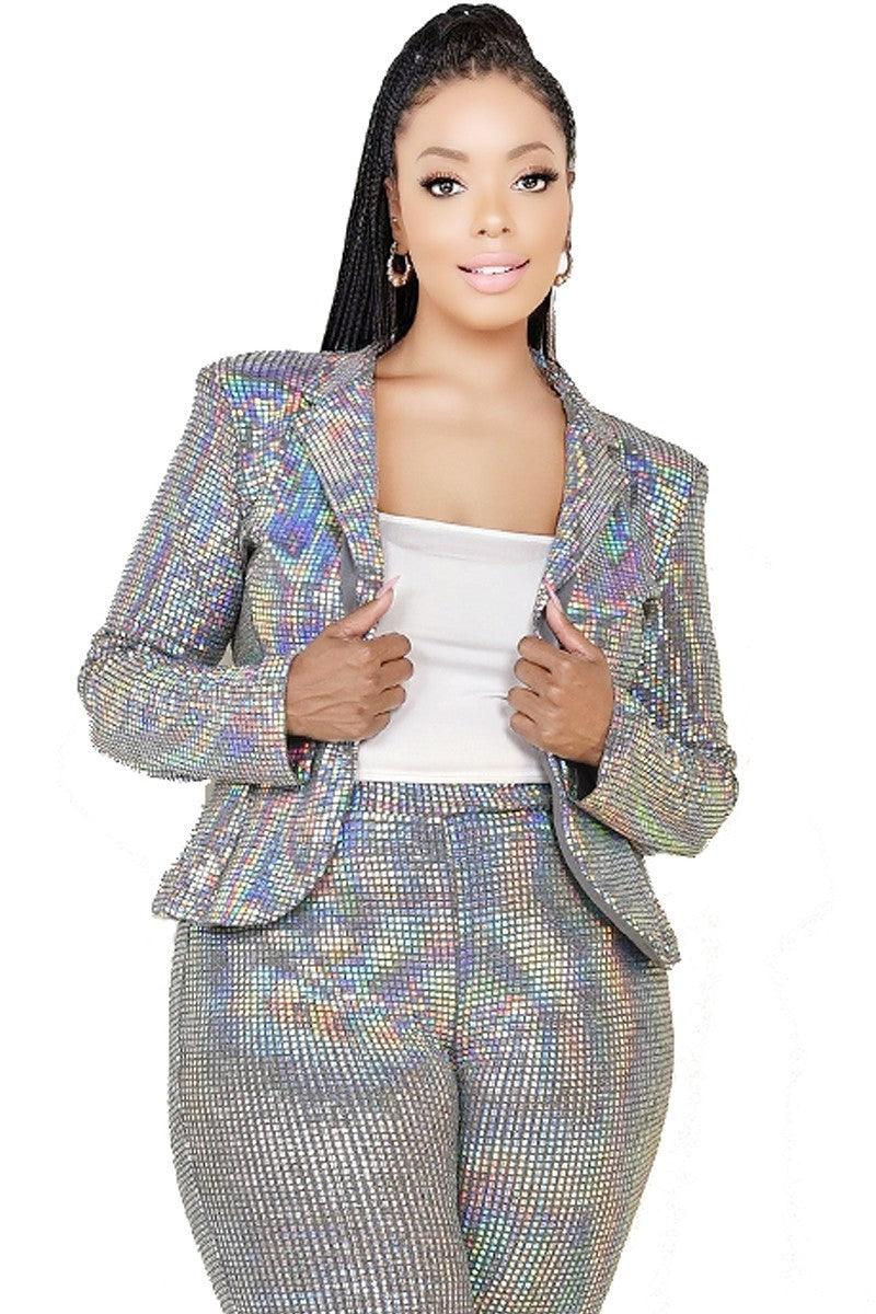 Plus Disco Metallic Sequins 2 Piece Jacket Set Naughty Smile Fashion