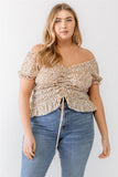 Plus Floral Chiffon Ruched Smocked Off-the-shoulder Top Naughty Smile Fashion