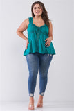 Plus Lace Trim Sleeveless Gathered Front With Self-tie Drawstring Top