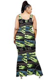 Plus Leaf & Chain Print Bodycon Dress