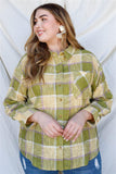 Plus Lime Cotton & Linen Blend Textured Plaid Shirt Top Naughty Smile Fashion
