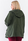 Plus Olive Cotton Front Zip-up & Button Down Detachable Hood Detail Utility Jacket Naughty Smile Fashion