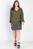 Plus Olive Flannel V-neck Long Sleeve Top #Dresswomen #Shorts #Youtubeshorts