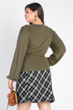 Plus Olive Flannel V-neck Long Sleeve Top #Dresswomen #Shorts #Youtubeshorts Naughty Smile Fashion