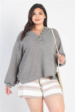 Plus Olive Textured Button Detail Long Sleeve Top Naughty Smile Fashion