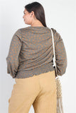 Plus Olive-camel Floral Print Smocked Waist Long Sleeve Top #Dresswomen #Shorts #Youtubeshorts