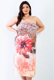 Plus Peach Flower Print Sleeveless Midi Dress #Dresswomen #Shorts #Youtubeshorts