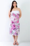 Plus Pink Flower Print Sleeveless Midi Dress #Dresswomen #Shorts #Youtubeshorts