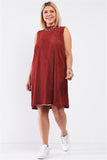 Plus Rust And Illusion High Neck Swing Dress
