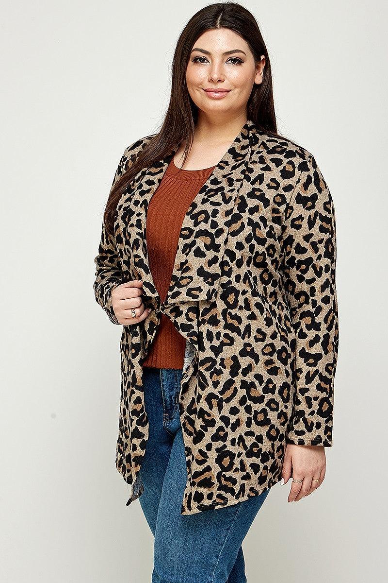 Plus Size, Animal Leopard Printed Knit Cardigan Naughty Smile Fashion