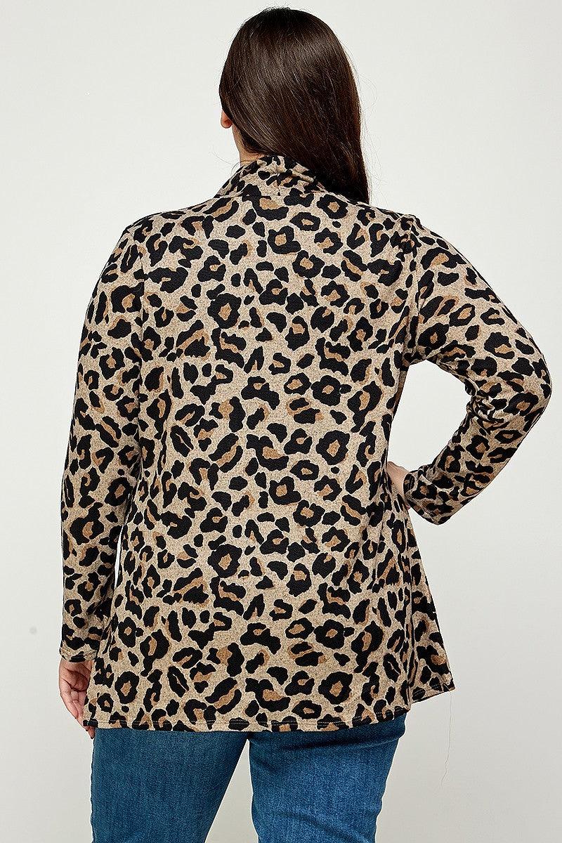 Plus Size, Animal Leopard Printed Knit Cardigan Naughty Smile Fashion