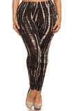 Plus Size Black And Tan Tie Dye Print Full Length Fitted Leggings With High Waist. Naughty Smile Fashion