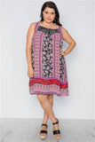 Plus Size Boho Floral Mix Print Sleeveless Dress
