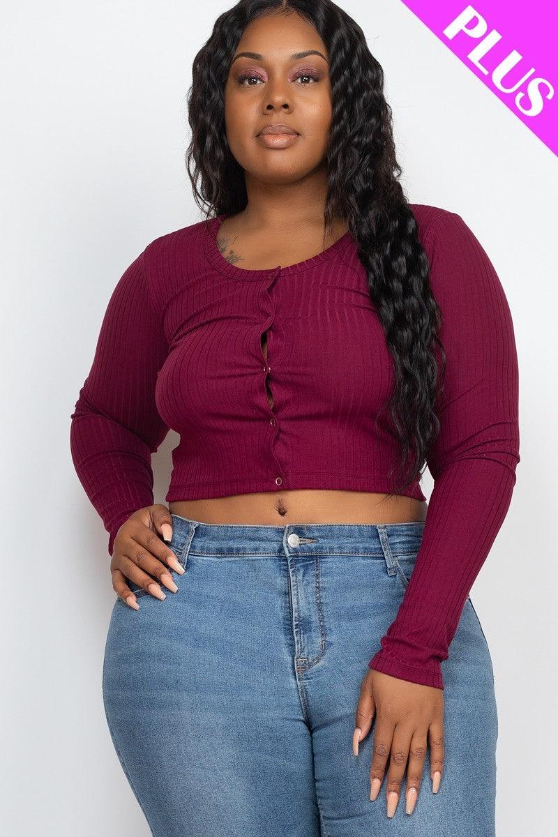 Plus Size Button Up Cropped Top Naughty Smile Fashion