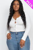 Plus Size Button Up Cropped Top Naughty Smile Fashion