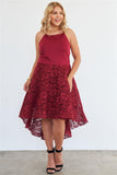 Plus Size Cabernet Square Neckline Hi-low Floral Lace Dress