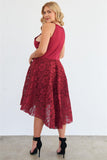 Plus Size Cabernet Square Neckline Hi-low Floral Lace Dress