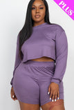 Plus Size Cozy Crop Top And Shorts Set Naughty Smile Fashion