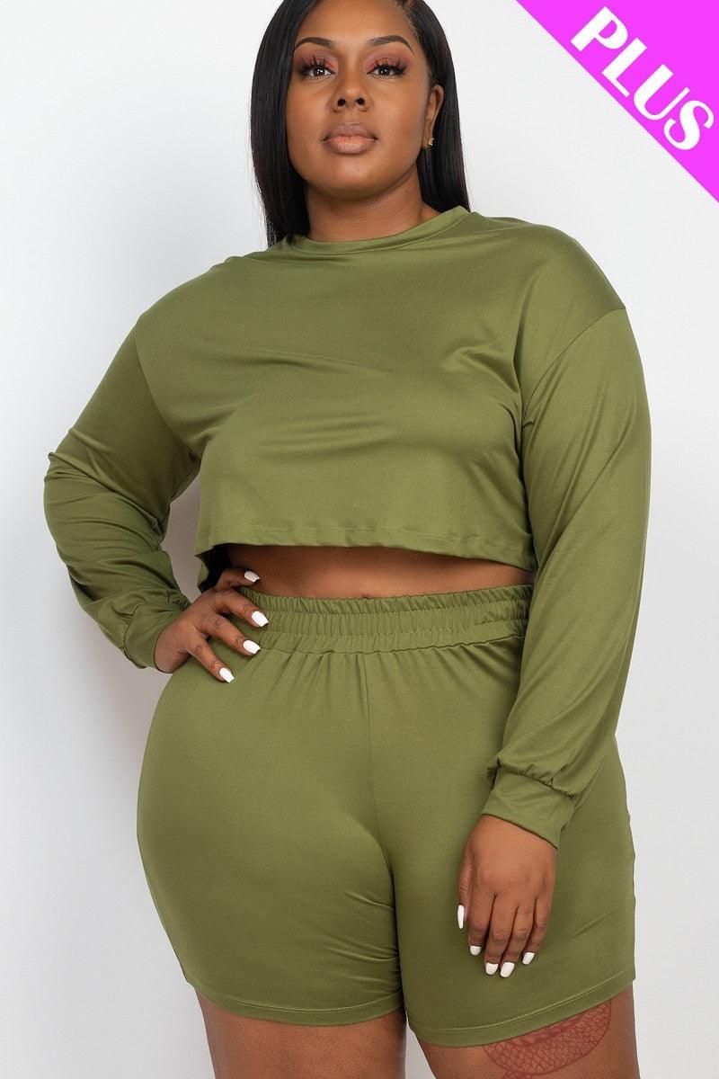 Plus Size Cozy Crop Top And Shorts Set Naughty Smile Fashion