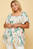Plus Size Floral Check Printed Rayon Challis Square Neck Fashion Top #Dresswomen #Shorts #Youtubeshorts
