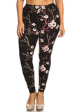 Plus Size Floral Print, Full Length Leggings In A Slim Fitting Style With A Banded High Waist Naughty Smile Fashion