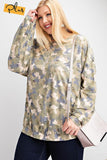 Plus Size Long Sleeve Distressed Printed Rayon Pullover Top Naughty Smile Fashion