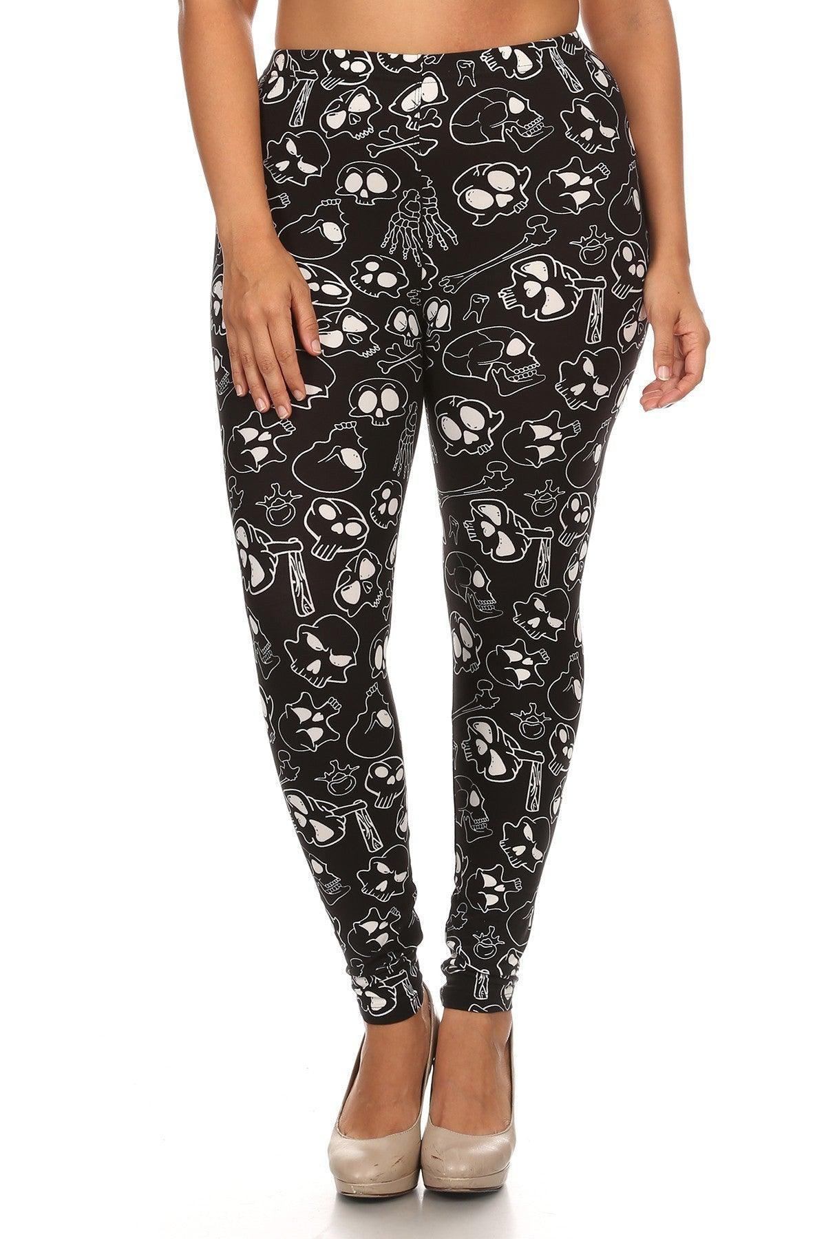 Plus Size Print, Full Length Leggings In A Fitted Style With A Banded High Waist Naughty Smile Fashion
