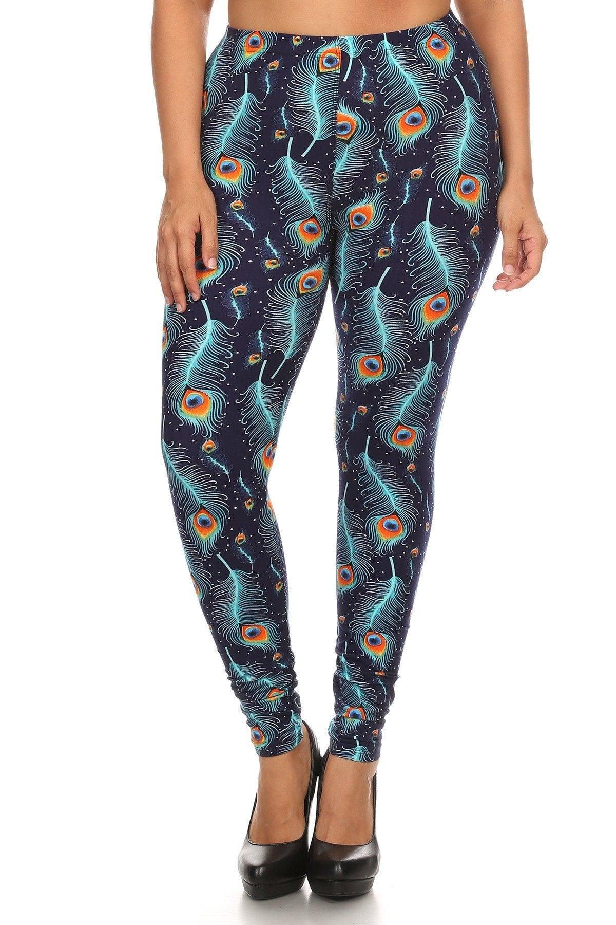 Plus Size Print, Full Length Leggings In A Slim Fitting Style With A Banded High Waist Naughty Smile Fashion