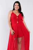 Plus Size Red Lace Up Romper Dress