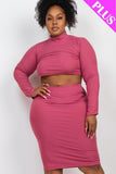 Plus Size Ribbed Mock Neck Crop Top & Midi Skirt Set Naughty Smile Fashion