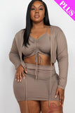 Plus Size Ruched Drawstring Cami Top & Skirt Set With Cardigan Naughty Smile Fashion